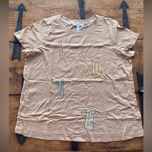 Peace Love World Tan Short-Sleeve Tee with Colorful 'LOVE' Appliqué